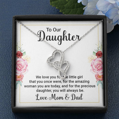 To Our Daughter Necklace – Daughter Graduation & Birthday Present from Mom and Dad – Heart-to-heart Pendant Necklace - Personalize Memories