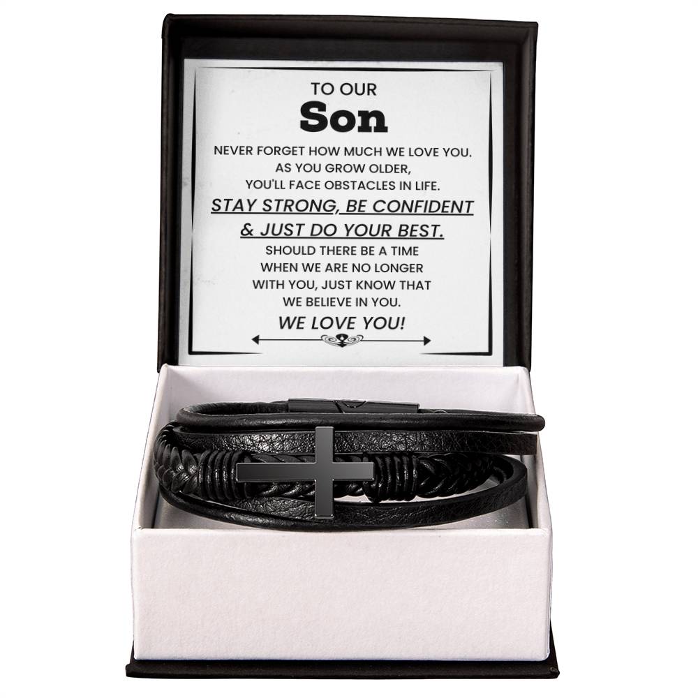To our Son – College Graduation, Birthday – Men's Cross Bracelet - Personalize Memories