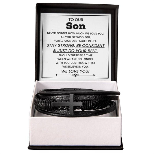 To our Son – College Graduation, Birthday – Men's Cross Bracelet - Personalize Memories