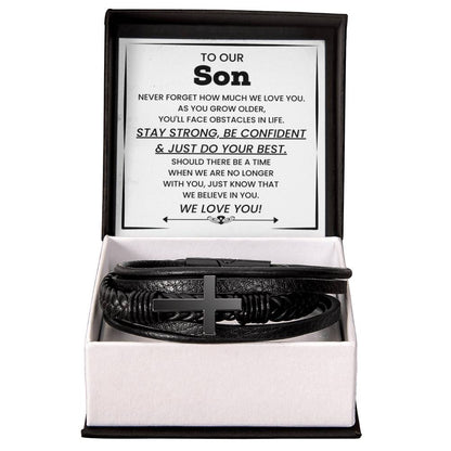 To our Son – College Graduation, Birthday – Men's Cross Bracelet - Personalize Memories