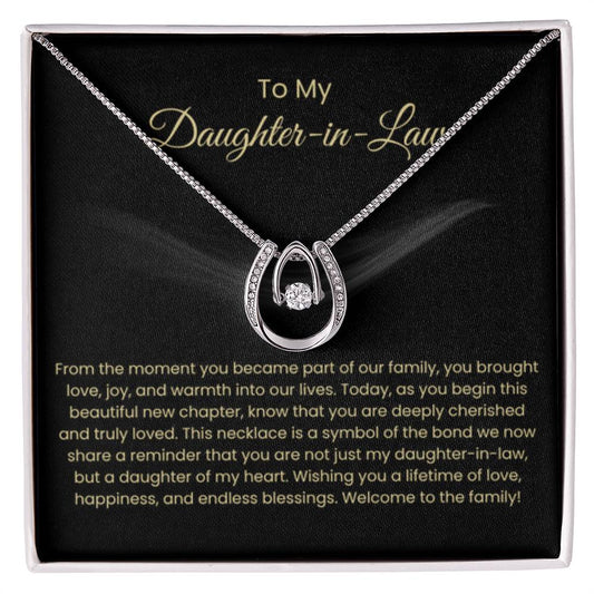 To My Daughter In Law - Lucky In Love Necklace - Gift for Daughter in Law - Personalize Memories