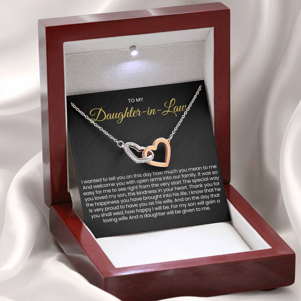 To My Daughter In Law - Gift for Daughter in Law - Interlocking Hearts Necklace - Personalize Memories