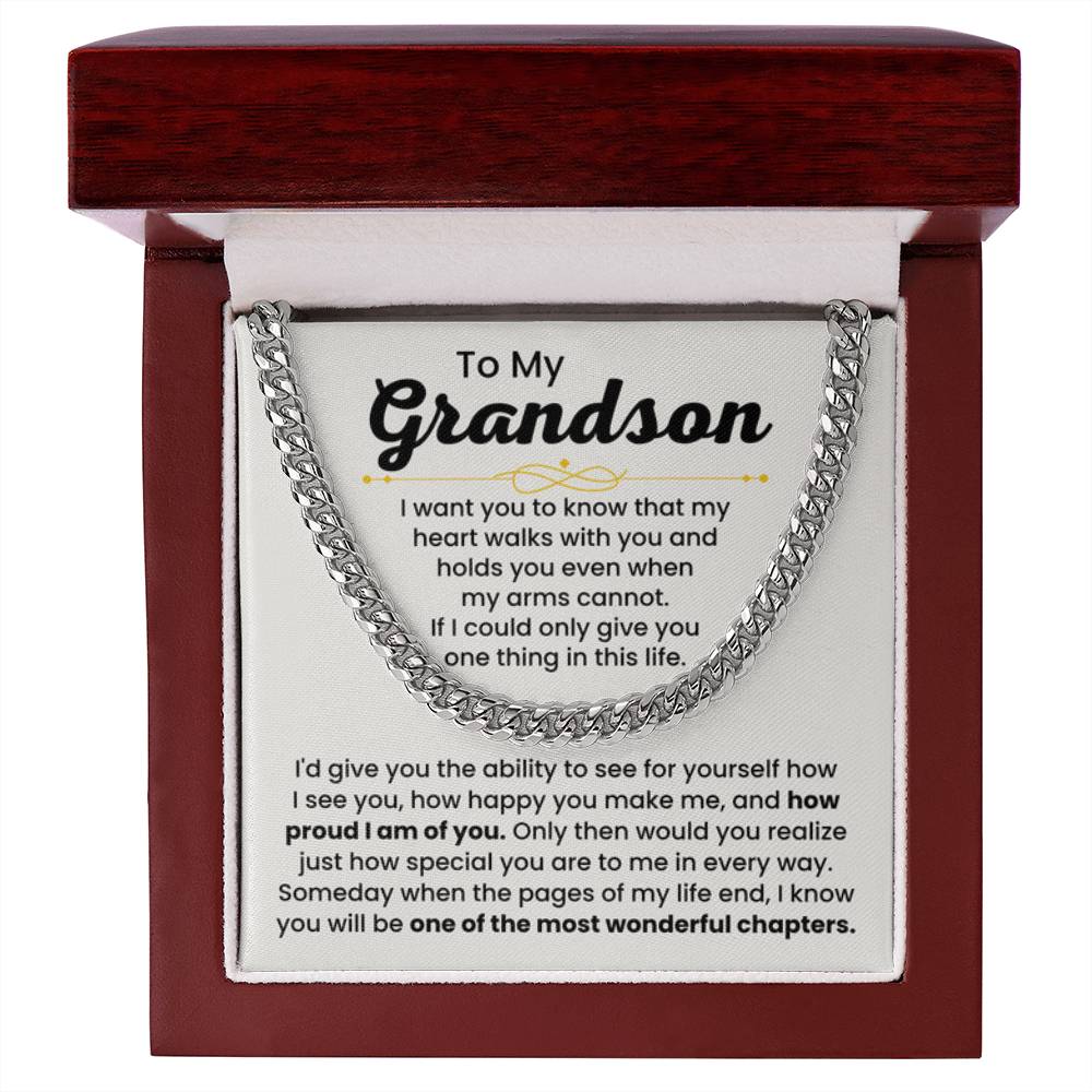 To My Grandson Necklace – Holiday Gift for Grandson Graduation – Cuban Link Chain - Personalize Memories