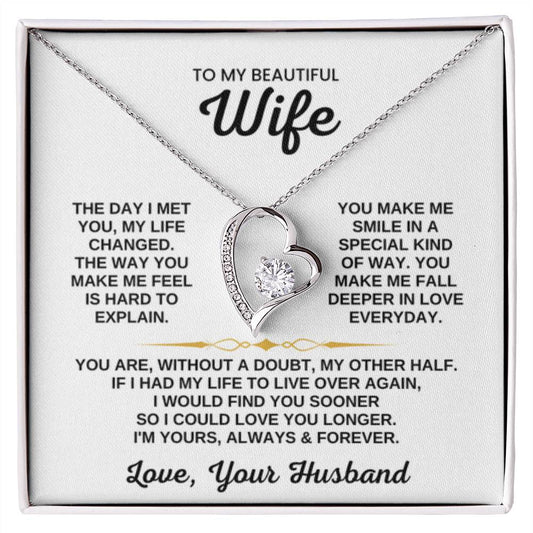 To My Beautiful Wife Necklace - Romantic Birthday Jewelry Gift from Husband for Valentine’s Day & Long Lasting Memories - Forever Love Necklace - Personalize Memories