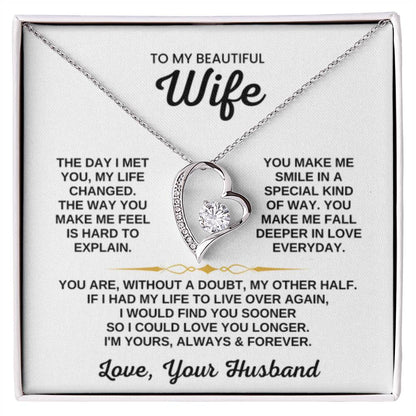 To My Beautiful Wife Necklace - Romantic Birthday Jewelry Gift from Husband for Valentine’s Day & Long Lasting Memories - Forever Love Necklace - Personalize Memories