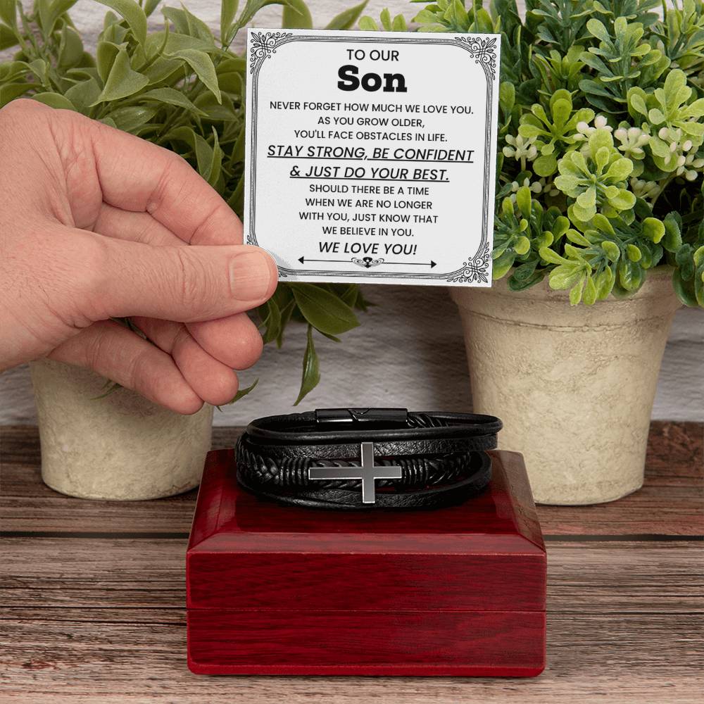 Parents to Son – Graduation, Birthday, Christmas Gift – Men’s Cross Bracelet - Personalize Memories
