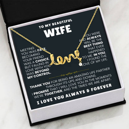 To My Wife Necklace - Sentimental Jewelry Gift from Husband for Birthday, Anniversary & Valentine’s Day - Scripted Love Necklace - Personalize Memories
