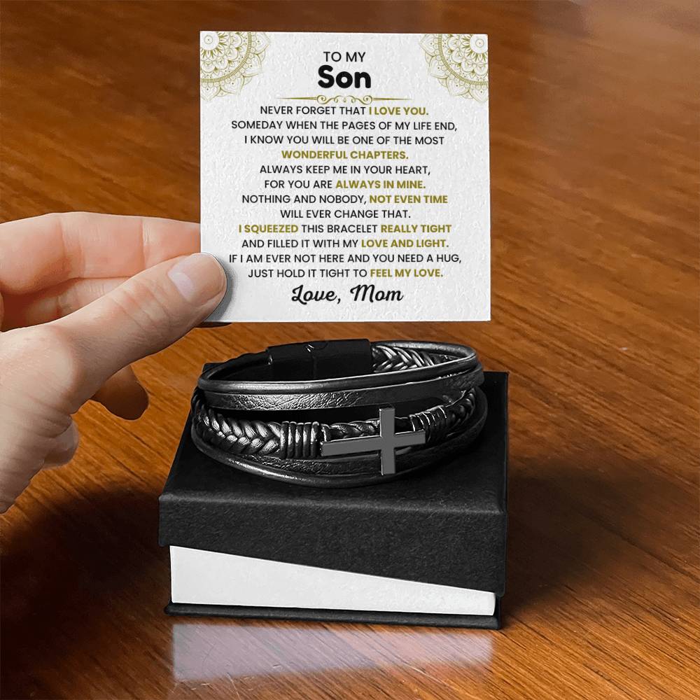 To My Son – Graduation, Holiday Gift from Mother – Men's Cross Bracelet - Personalize Memories