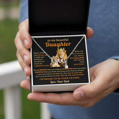 To My Beautiful Daughter Necklace - Old Lion - Present for Daughter from Dad - Scripted Love Necklace - Personalize Memories