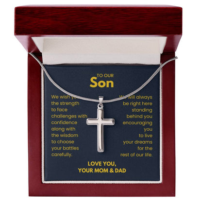 To Our Son - Son Gift from Mom and Dad - Artisan Cross Necklace - Personalize Memories