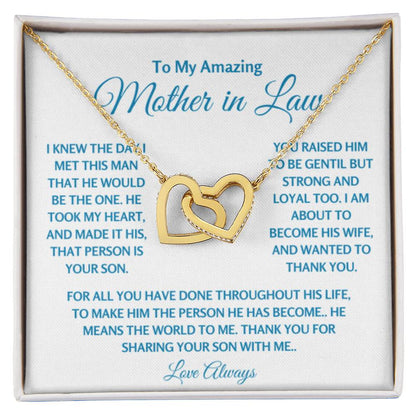 To My Amazing Mother In Law - Gift for MIL - Thank you for sharing your son with me - Interlocking Hearts Necklace - Personalize Memories