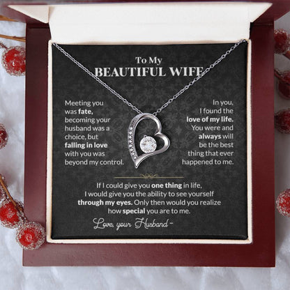 To My Beautiful Wife Necklace - Touching Romantic Gift for Wife from Husband for Christmas, Anniversary & Valentine’s Day - Forever Love Necklace - Personalize Memories
