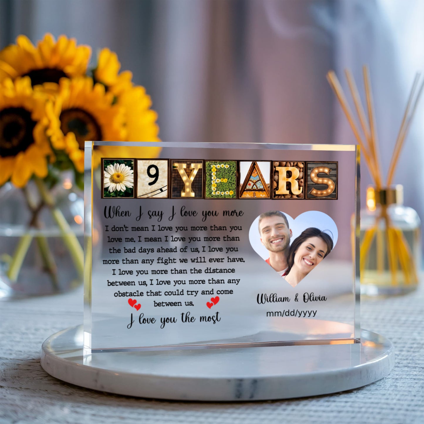 9th Year Anniversary Gift - Personalized Acrylic Block - 9th Anniversary Photo Present for Couples, When I Say I Love You More Personalize Memories