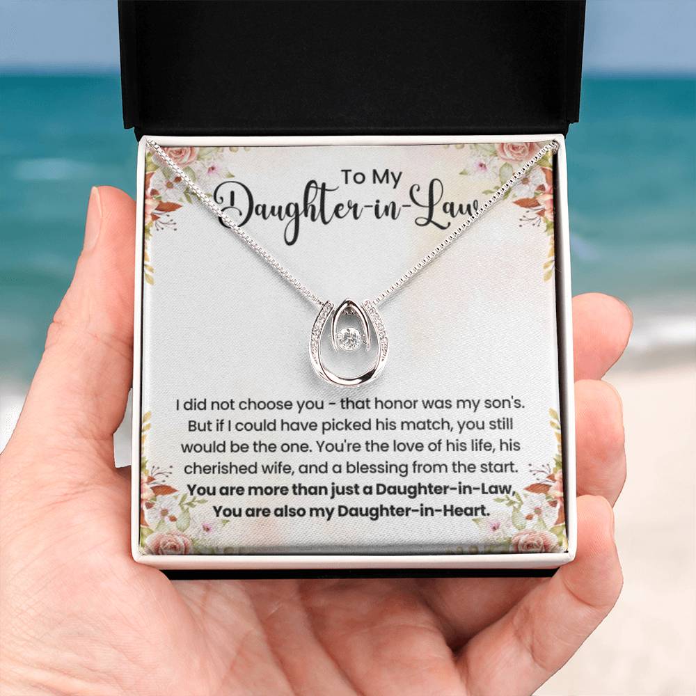 To My Beautiful Daughter In Law - Lucky In Love Necklace - Gift for Bonus Daughter - Personalize Memories