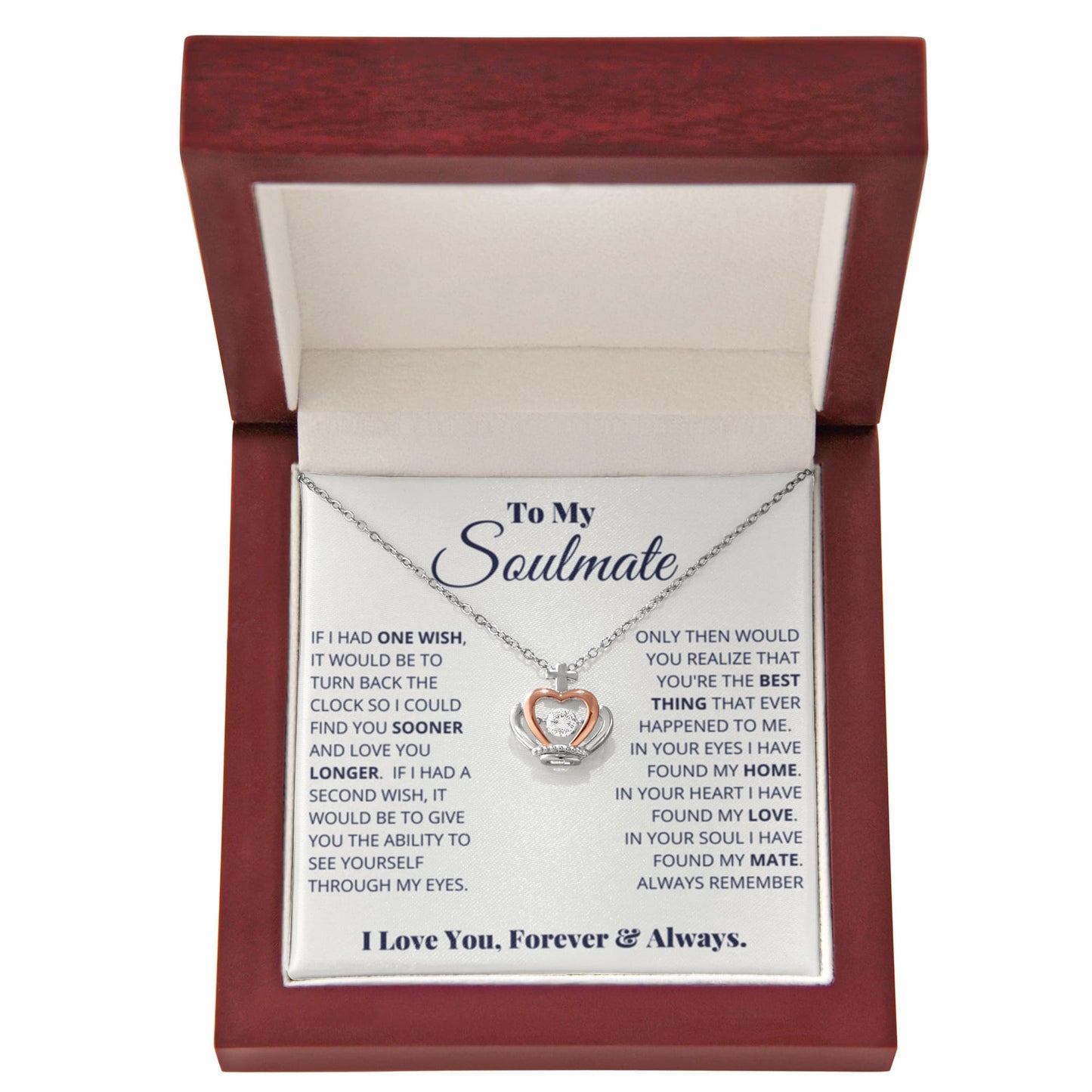 To My Soulmate Necklace - Heartfelt Gift for Her for Birthday & Romantic Days - Crown Pendant Necklace - Personalize Memories