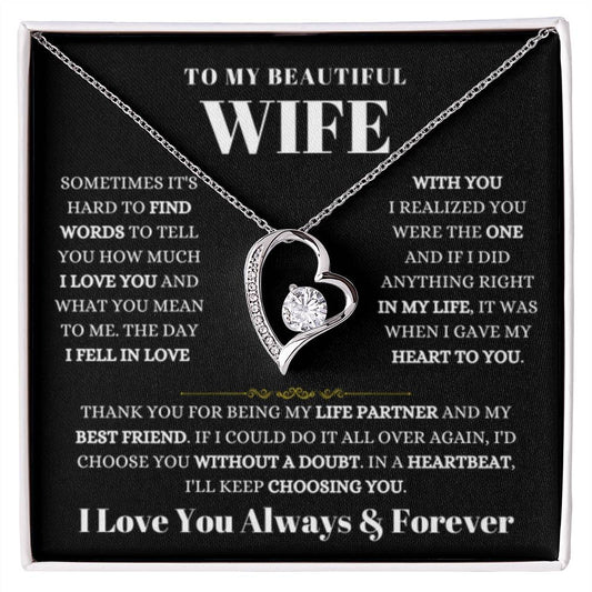 To My Beautiful Wife Necklace - Best Loving Jewelry Gift for Valentine’s Day, Anniversaries & Romantic Surprises - Forever Love Necklace - Personalize Memories