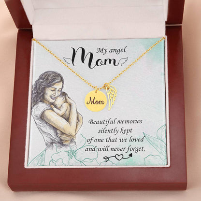 Mom Remembrance Necklace - Beautiful Memories - Angel Wing Mom Necklace