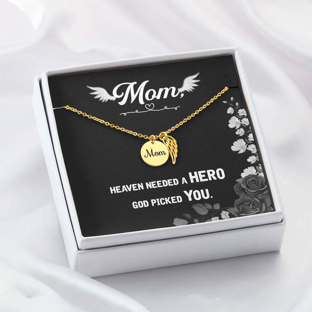God Picked You - Angel Wing Mom Memorial Necklace | Loss of Mom Sympathy Gift