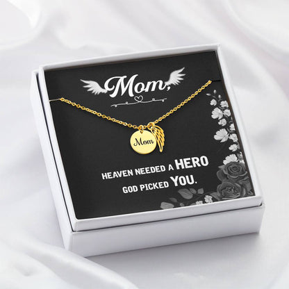 God Picked You - Angel Wing Mom Memorial Necklace | Loss of Mom Sympathy Gift