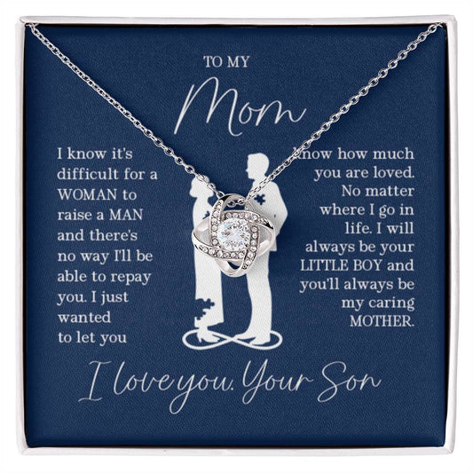 To My Mom - I will always be your little boy - Love Knot Necklace - Best Gift for Mom from Son - Personalize Memories