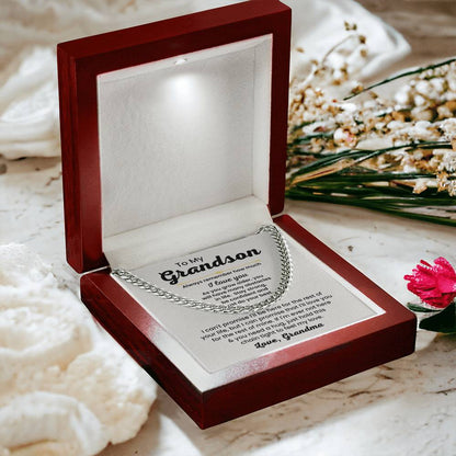 To My Grandson Necklace - Always remember how much I love you - Cuban Link Chain Gift for Grandson from Grandma - Personalize Memories