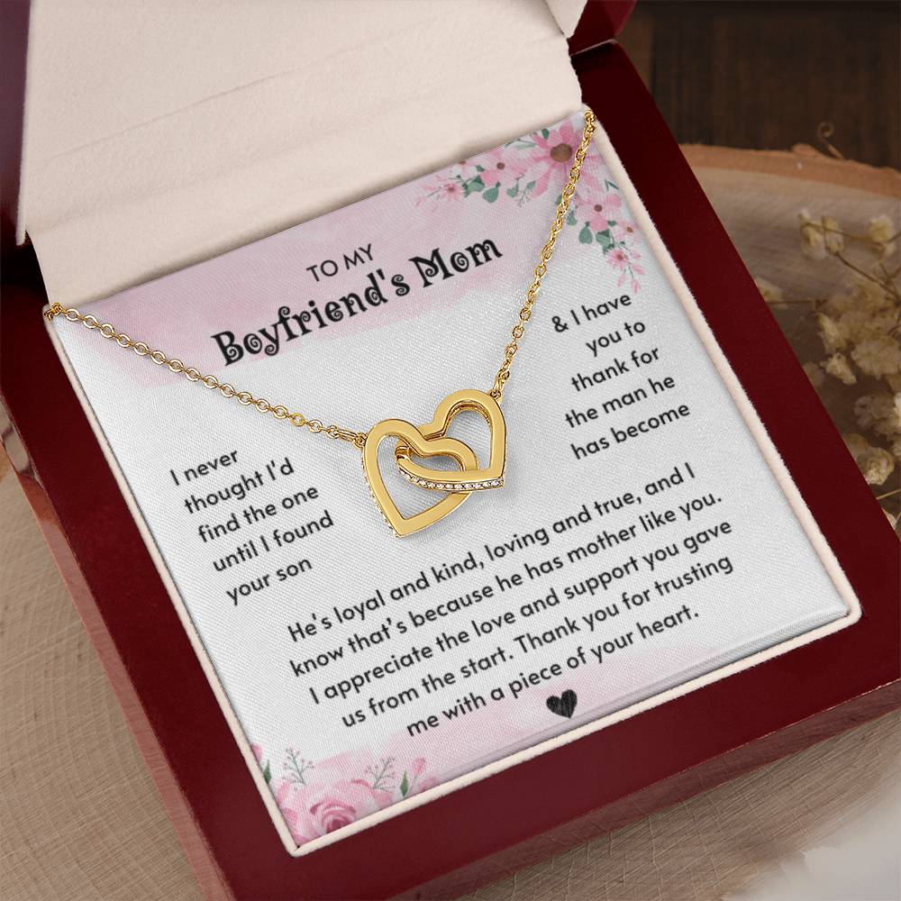 To My Boyfriend's Mom - I Will Forever Be Grateful For You - Interlocking Hearts Necklace - Best Gift for Boyfriend's Mom - Personalize Memories
