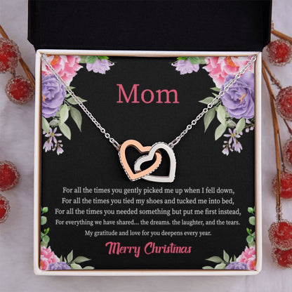 Christmas Gift for Mom - You Mean The World To Me - Interlocking Hearts Necklace - Personalize Memories