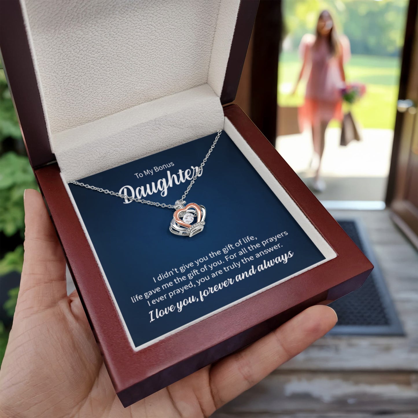 To My Bonus Daughter Necklace – Graduation Birthday Valentine’s Gift for Daughter – Crown Pendant Necklace - Personalize Memories