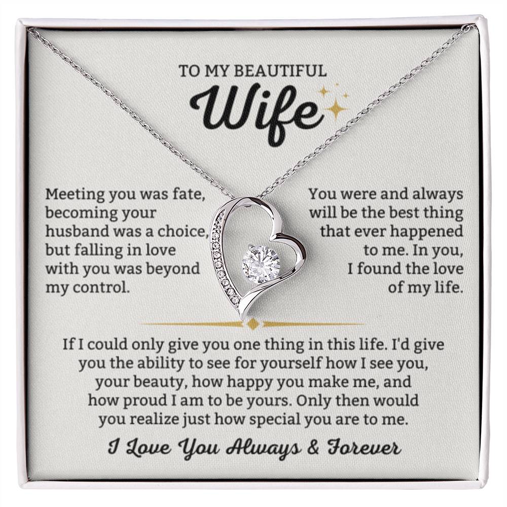 To My Beautiful Wife Necklace - Loving Husband Gift for Christmas, Valentine’s Day & Birthday Celebrations - Forever Love Necklace - Personalize Memories