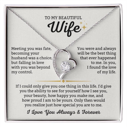 To My Beautiful Wife Necklace - Loving Husband Gift for Christmas, Valentine’s Day & Birthday Celebrations - Forever Love Necklace - Personalize Memories
