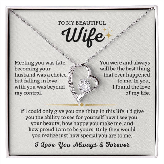 To My Beautiful Wife Necklace - Loving Husband Gift for Christmas, Valentine’s Day & Birthday Celebrations - Forever Love Necklace - Personalize Memories