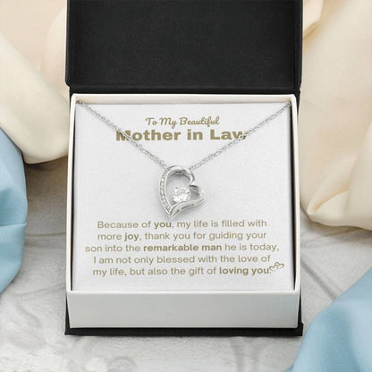 To My Beautiful Mother In Law - Gift for MIL - Because of you - Forever Love Necklace - Personalize Memories