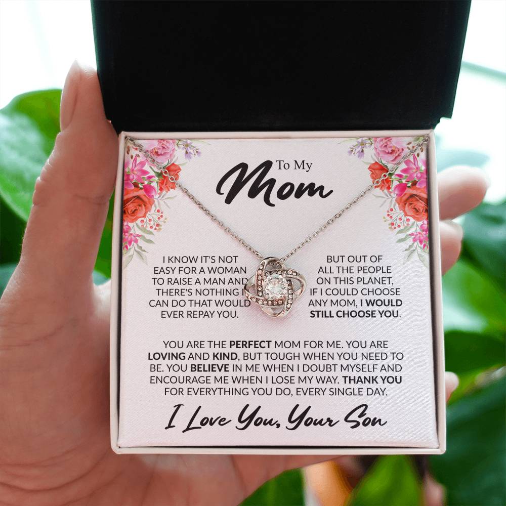 Gift for Mom from Son - You're The Perfect Mom For Me - Love Knot Necklace - Personalize Memories