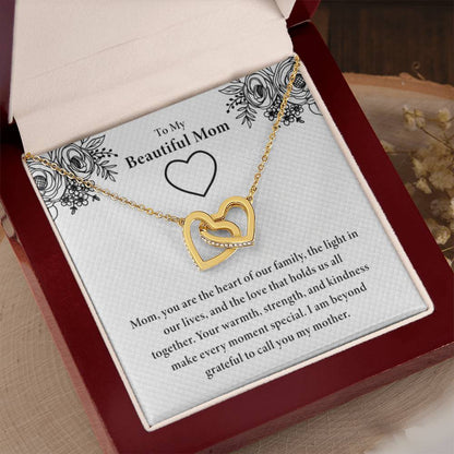 To My Beautiful Mom - You Are The Heart Of Our Family - Interlocking Hearts Necklace - Unique Gift For Mom - Personalize Memories
