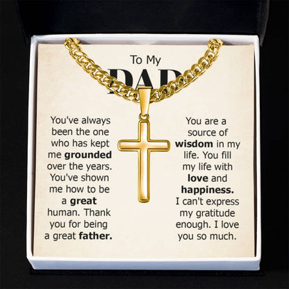 To My Dad Necklace - You've always been the one - Gift for Dad - Artisan Cross with Cuban Link Chain - Personalize Memories