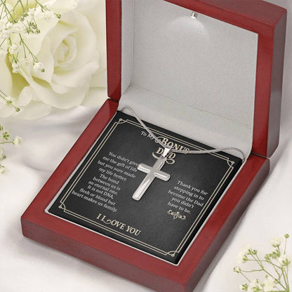 To My Bonus Dad - Artisan Cross Necklace Gift for Him - Personalize Memories
