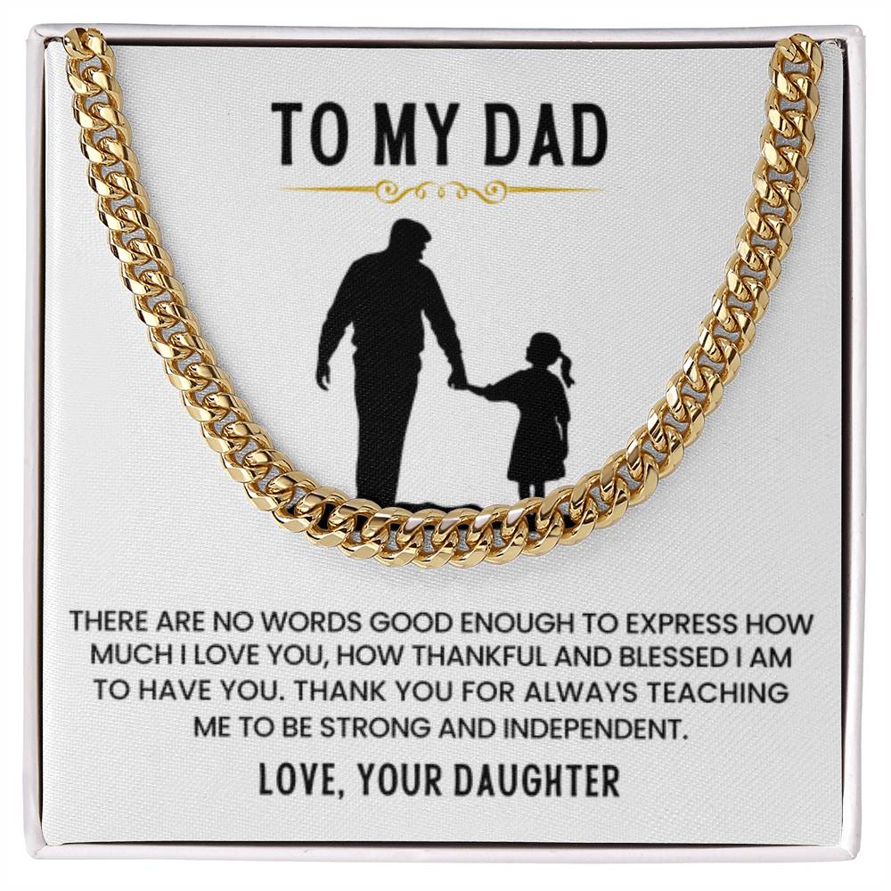 To My Dad Gift from Daughter - Thank You for Always Teaching Me - Cuban Link Chain - Personalize Memories
