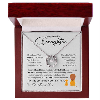 To My Daughter Necklace - Loving Gift for Daughter from Dad for Christmas, Proud Achievements & Special Days - Lucky In Love Necklace - Personalize Memories