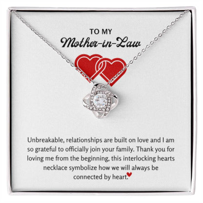 To My Mother in Law - We will always be connected by heart - Love Knot Necklace - Personalize Memories