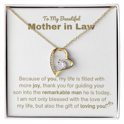 To My Beautiful Mother In Law - Gift for MIL - Because of you - Forever Love Necklace - Personalize Memories