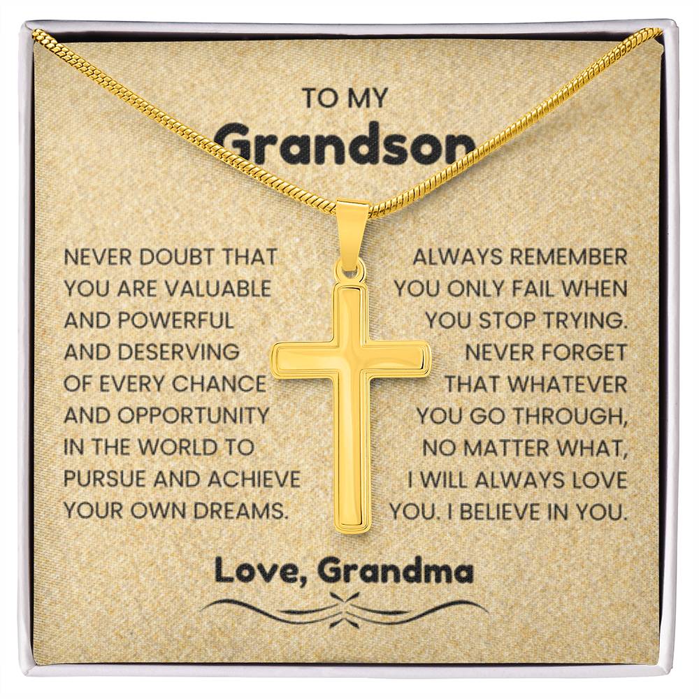 To My Grandson - Gift for Grandson from Grandpa - I will always love you - Artisan Cross Necklace - Personalize Memories