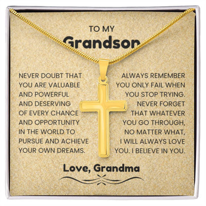 To My Grandson - Gift for Grandson from Grandpa - I will always love you - Artisan Cross Necklace - Personalize Memories
