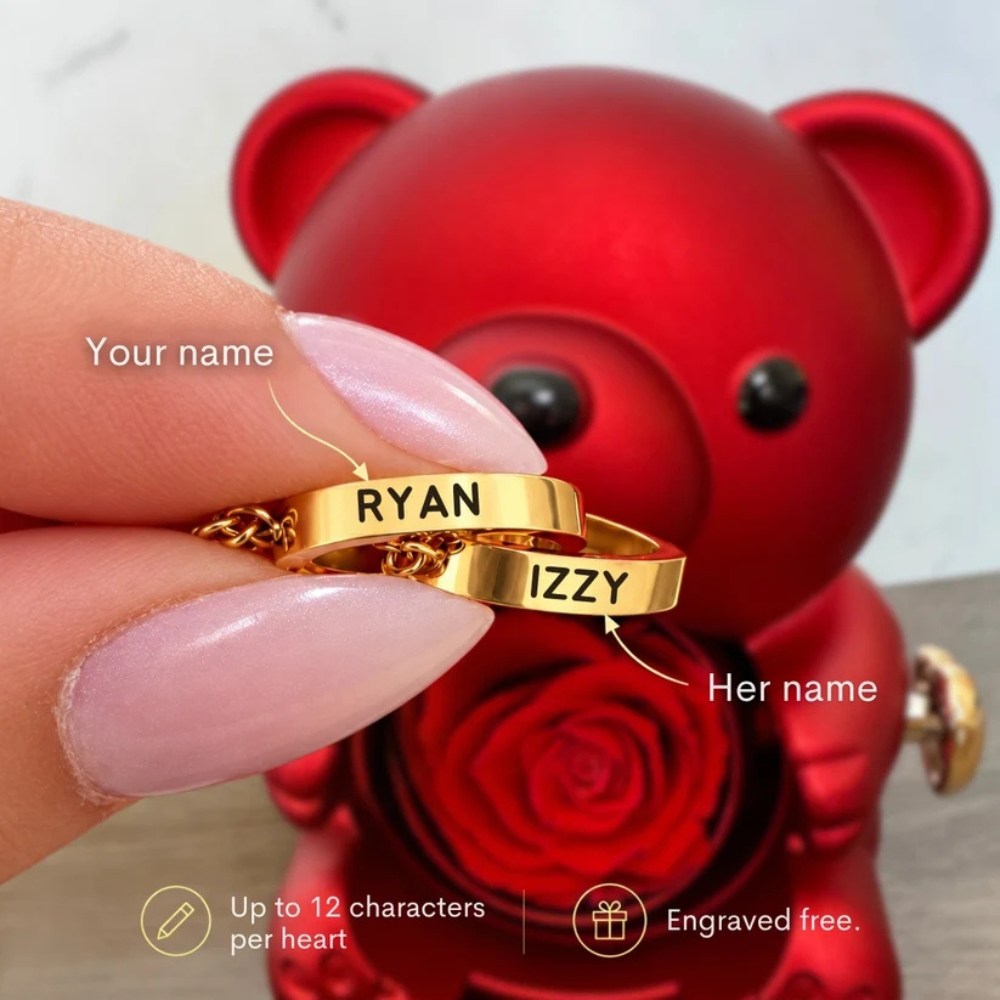 Eternal Rose Bear with Engraved Necklace