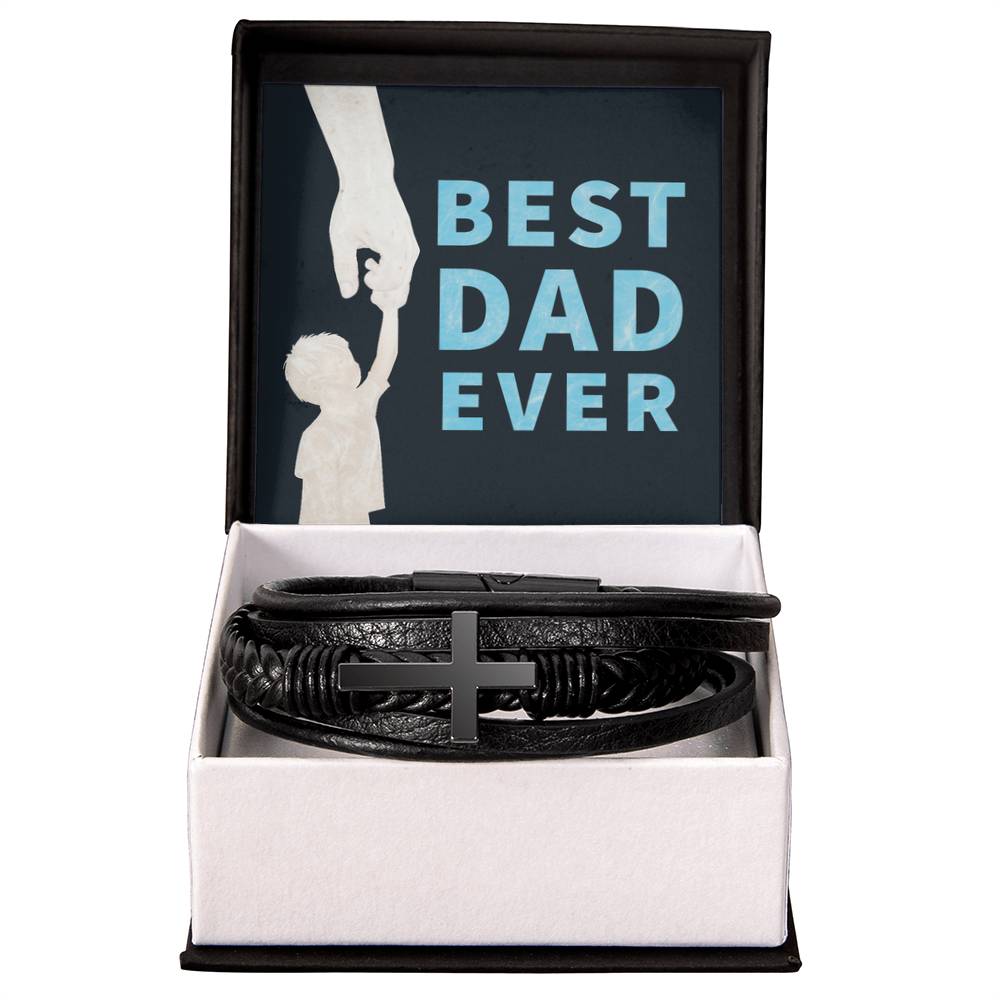 Leather Bracelet - Best Dad Ever Dad - Men's Cross Bracelet - Personalize Memories