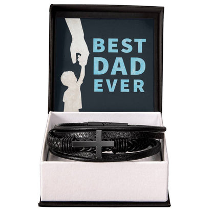 Leather Bracelet - Best Dad Ever Dad - Men's Cross Bracelet - Personalize Memories