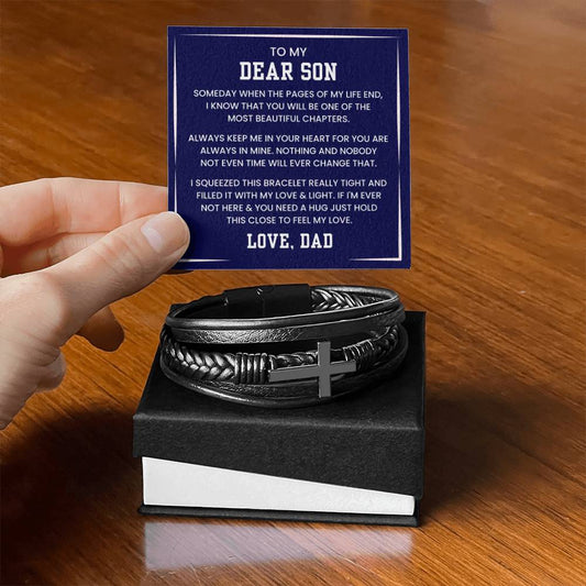 To My Son Bracelet – Birthday, Graduation, Christmas Gift from Dad – Men’s Cross Bracelet - Personalize Memories