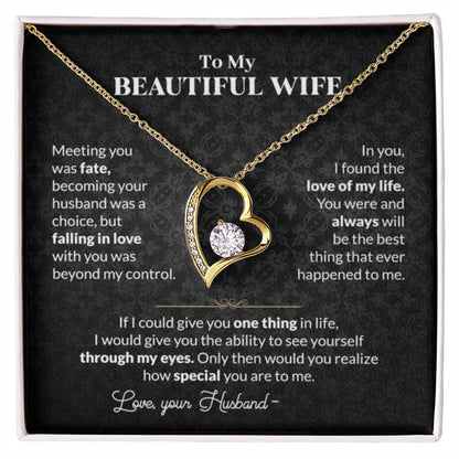 To My Beautiful Wife Necklace - Touching Romantic Gift for Wife from Husband for Christmas, Anniversary & Valentine’s Day - Forever Love Necklace - Personalize Memories