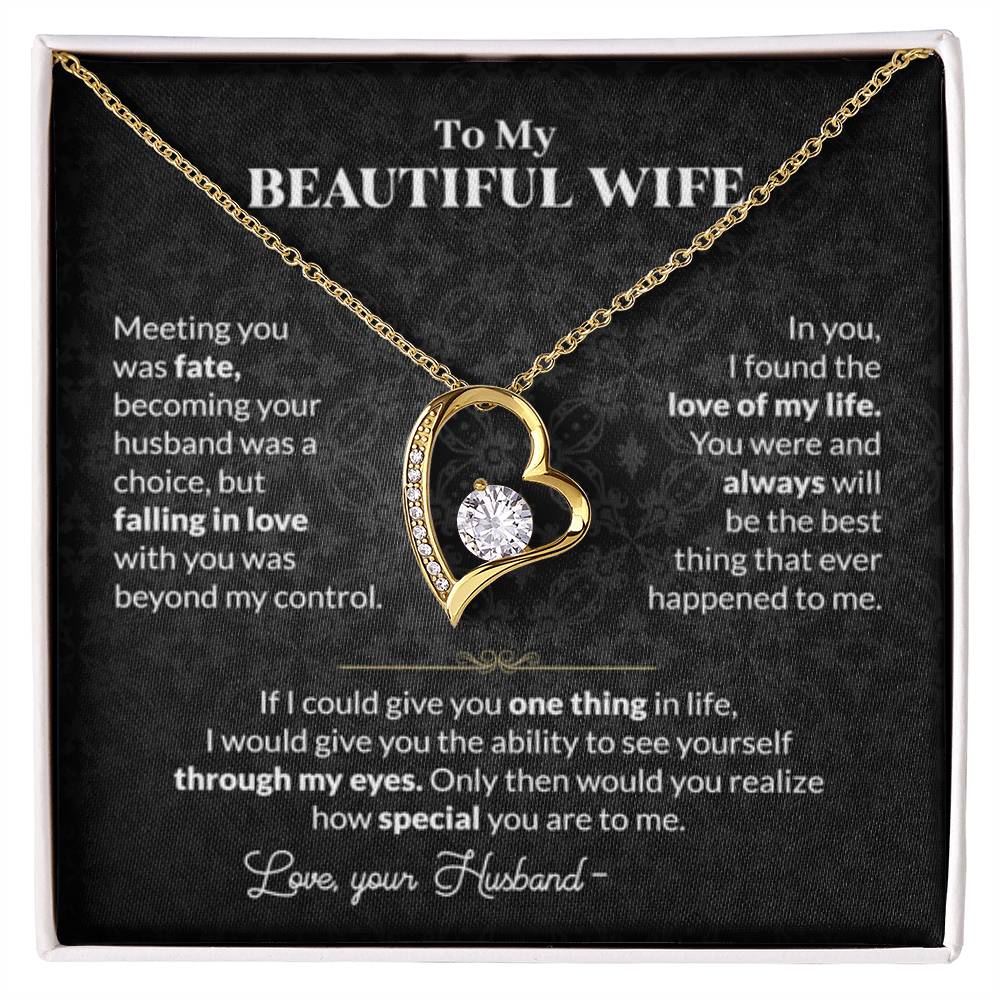 To My Beautiful Wife Necklace - Touching Romantic Gift for Wife from Husband for Christmas, Anniversary & Valentine’s Day - Forever Love Necklace - Personalize Memories