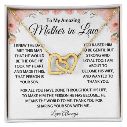 To My Amazing Mother In Law Gift - Thank you for sharing your son with me - Interlocking Hearts Necklace - Personalize Memories