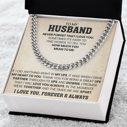 To My Husband Gift from Wife - Never Forget That I Love You - Cuban Link Chain - Personalize Memories